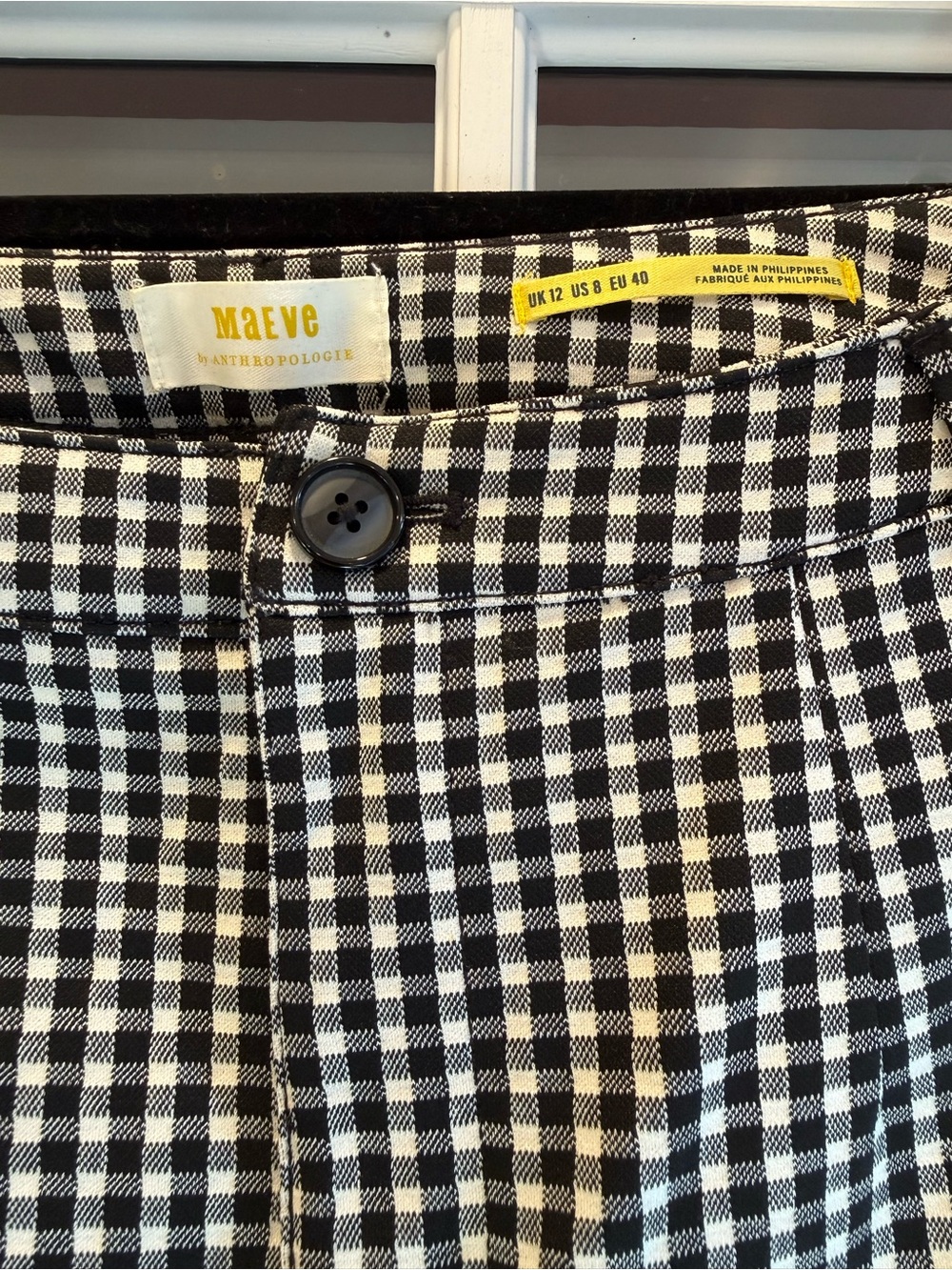 Maeve Black and White Gingham Button-Front Skirt